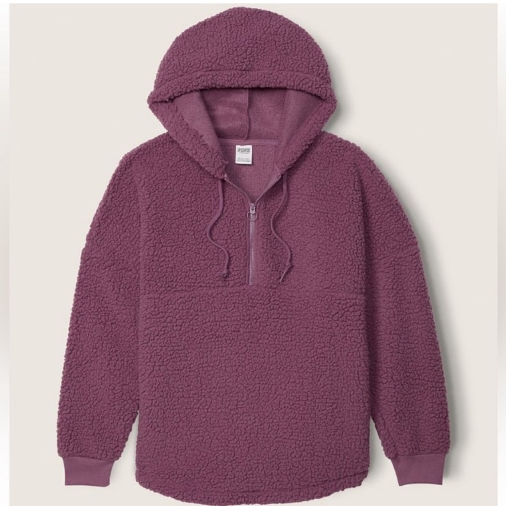 NWT Victoria’s Secret purple plush varsity Sherpa 1/4 zip by PINK, size Small